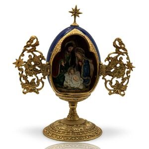 Vintage 1991 Fabergé A King Is Born Cobalt Nativity Collector Egg Franklin Mint